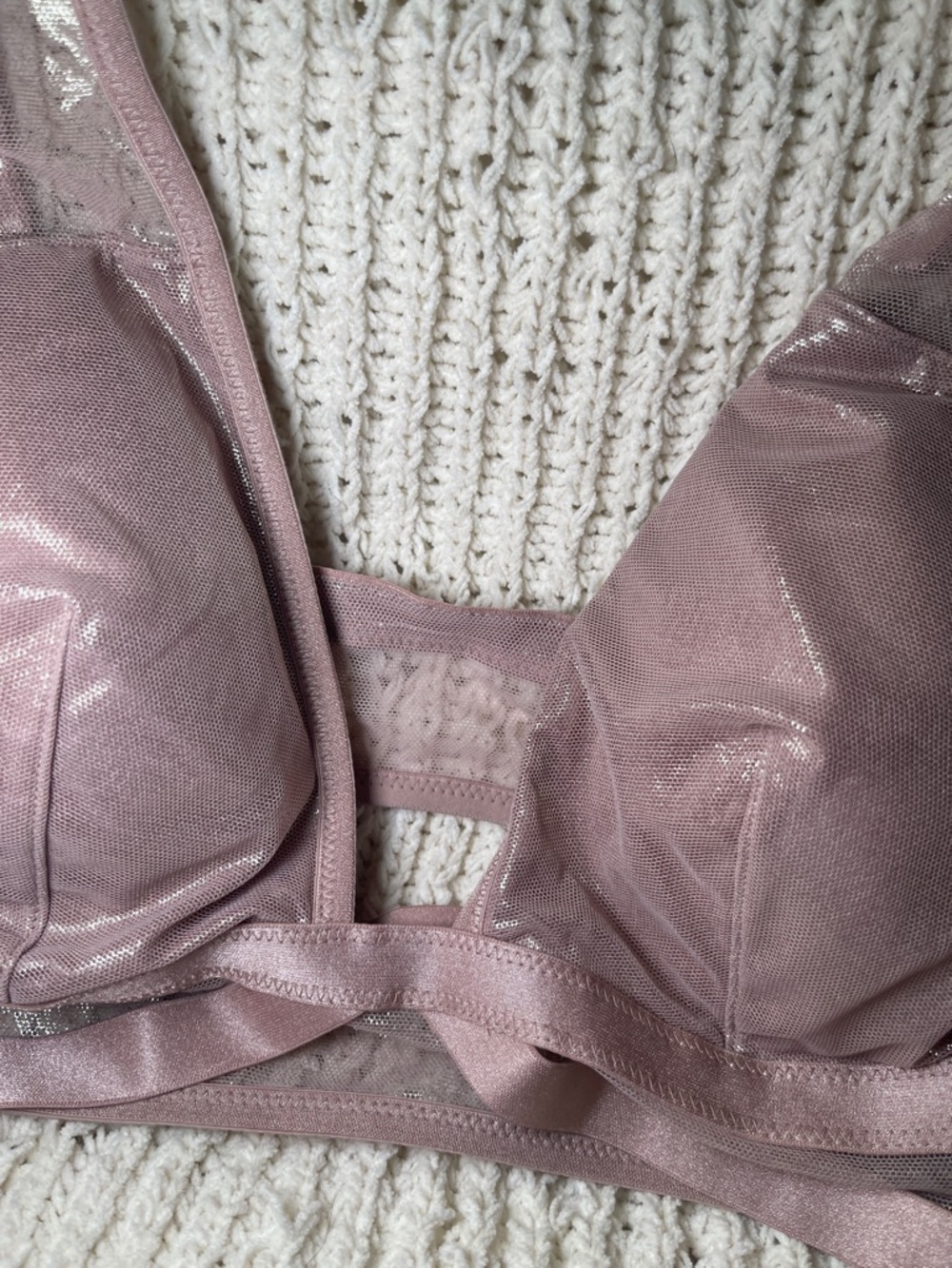 Sheer Shimmer Triangle Bralette in Dusty Rose - Picture 3 of 8